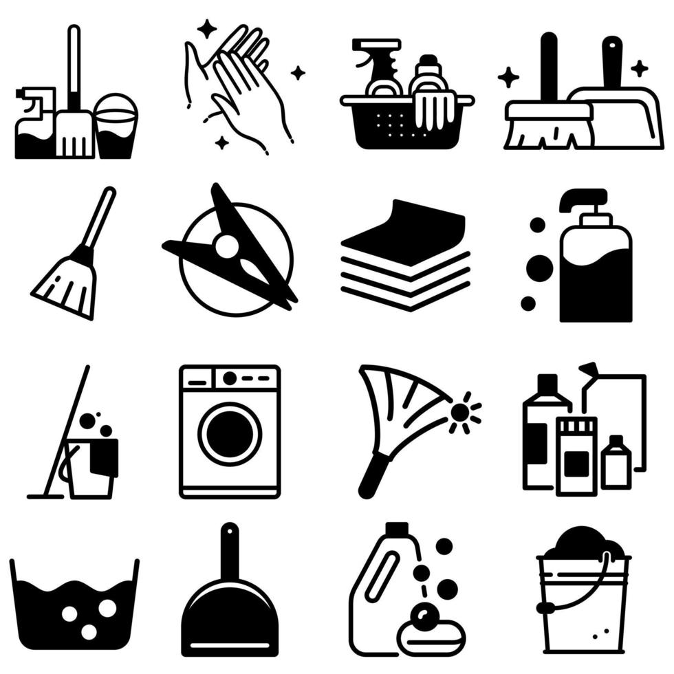 rengöring vektor ikon uppsättning. hushållning illustration tecken samling. rena symbol.