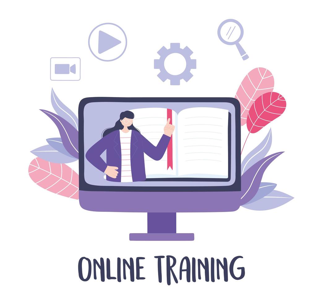 Online-Training mit Frau in einer Videoklasse vektor