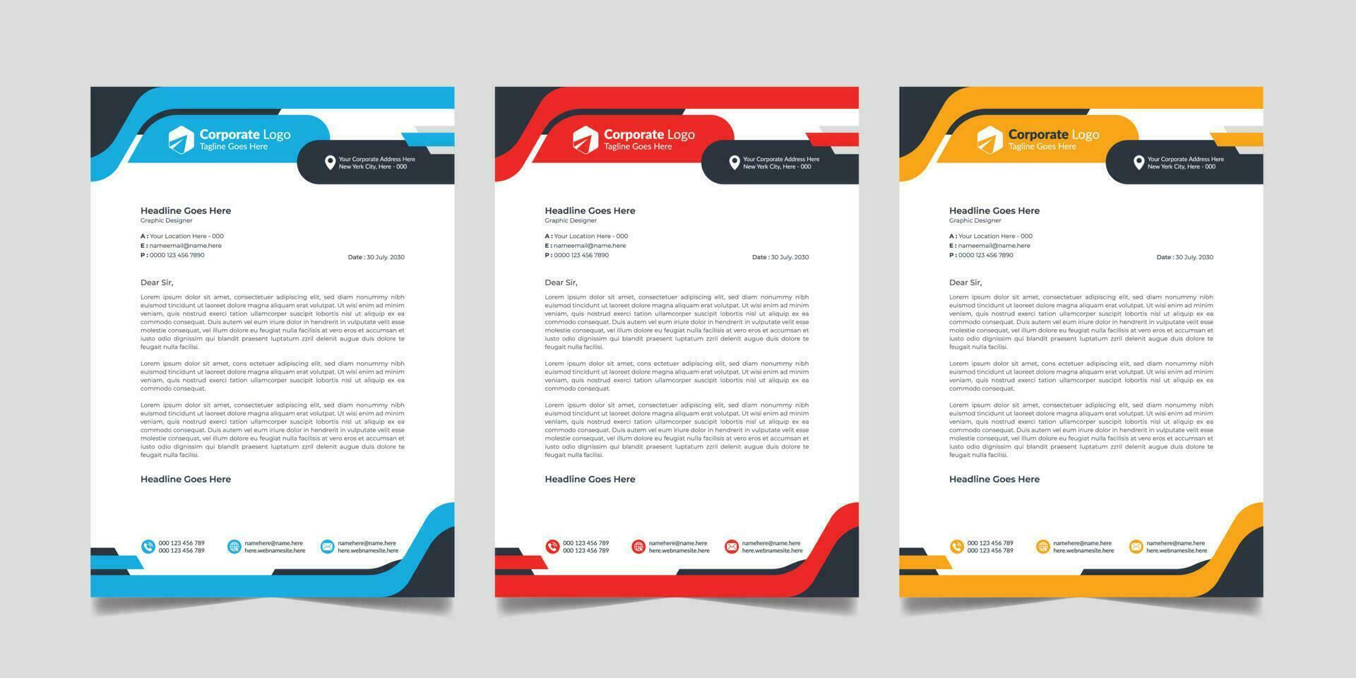 företags- företag modern brev design mall kreativ abstrakt officiell vaddera med orange, blå och röd Färg. vektor