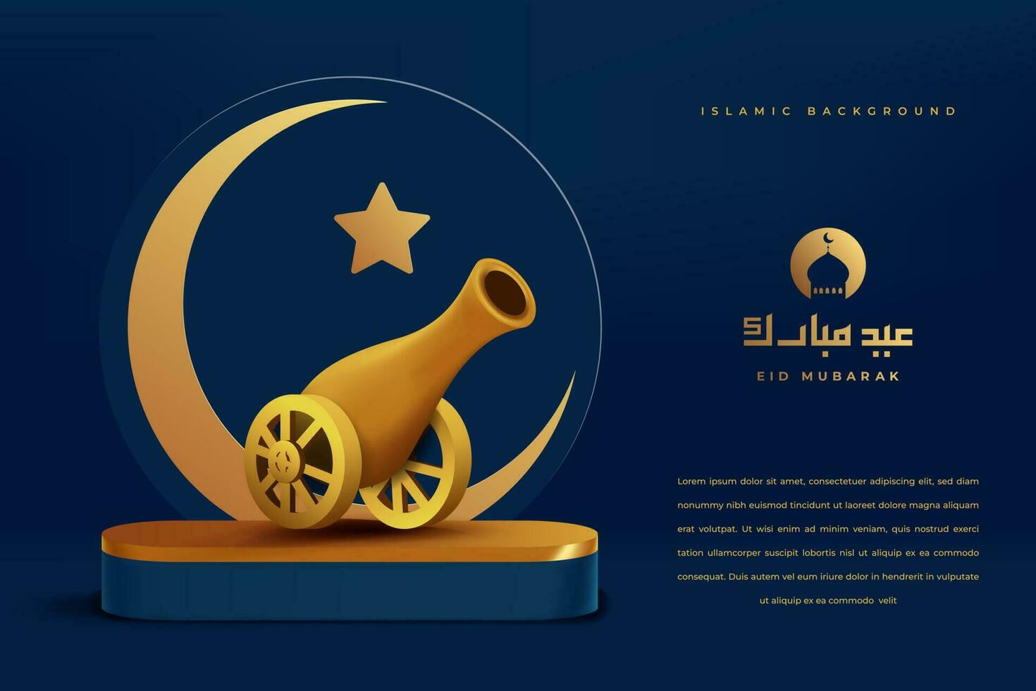 IED mubarok visa podium dekoration bakgrund med islamic prydnad. vektor 3d illustration