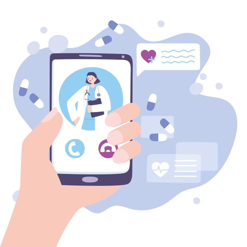 telemedicin koncept med läkare på smarttelefonen vektor