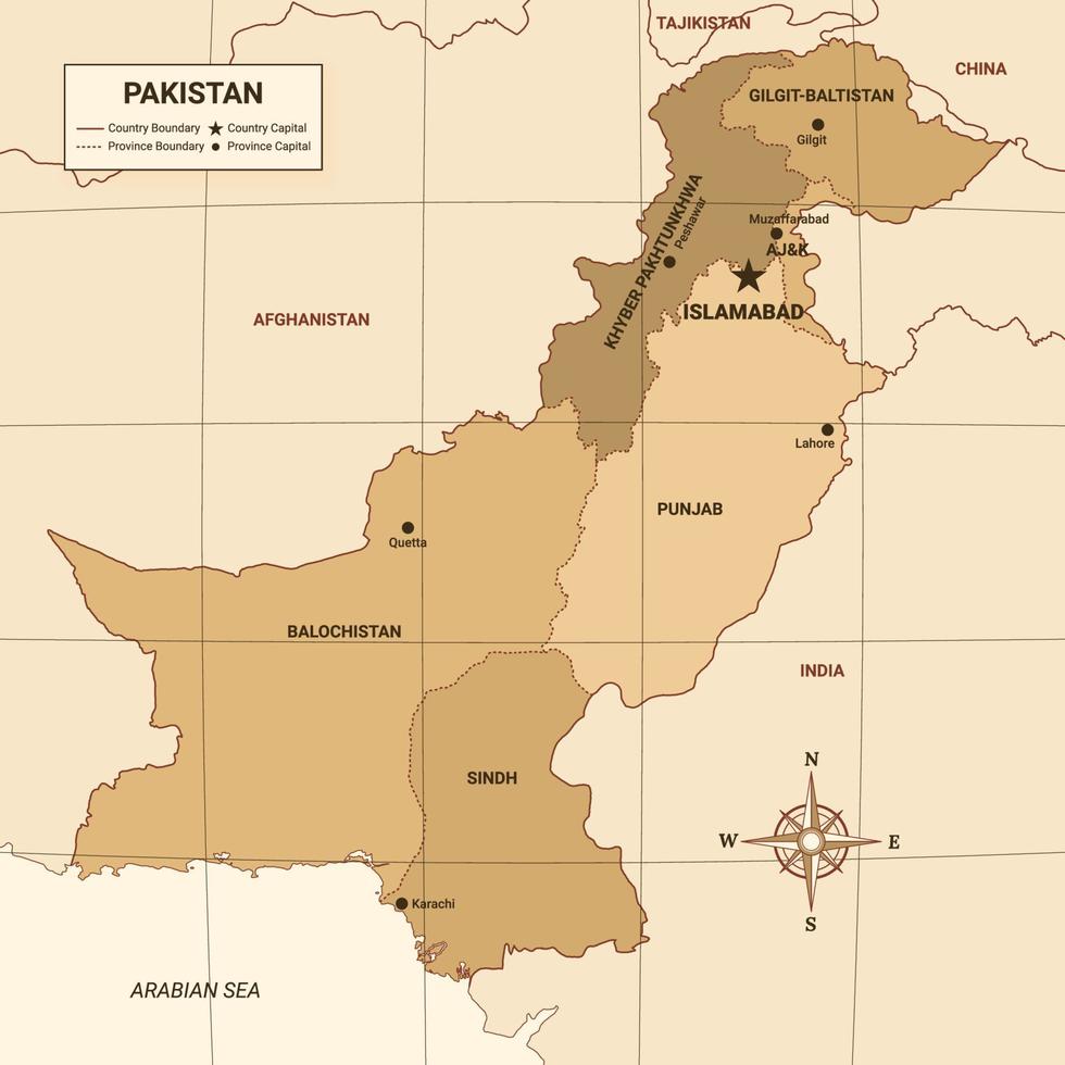 pakistan Land Karta med omgivande gräns vektor