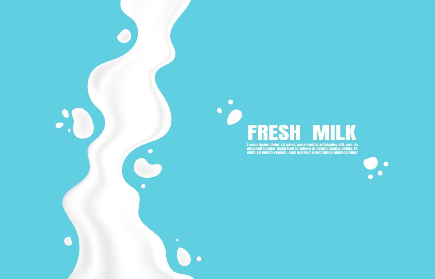 affisch färsk mjölk med stänk på en ljusblå bakgrund. platt minimalistisk stil. vektor illustration