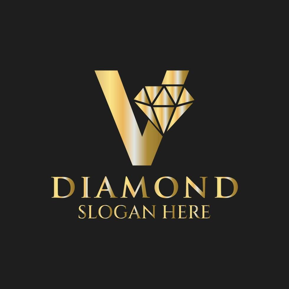 Brief v Diamant Logo Design. Schmuck Logo mit Diamant Symbol Vektor Vorlage