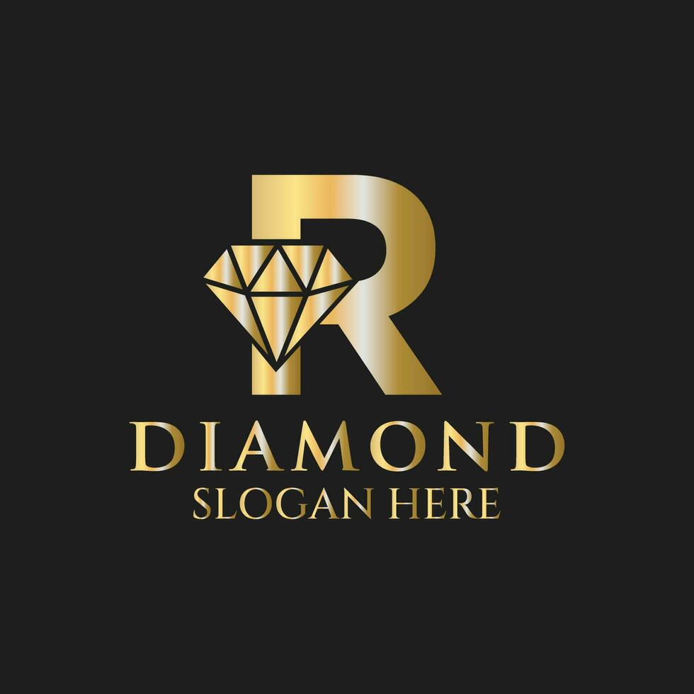 brev r diamant logotyp design. Smycken logotyp med diamant ikon vektor mall