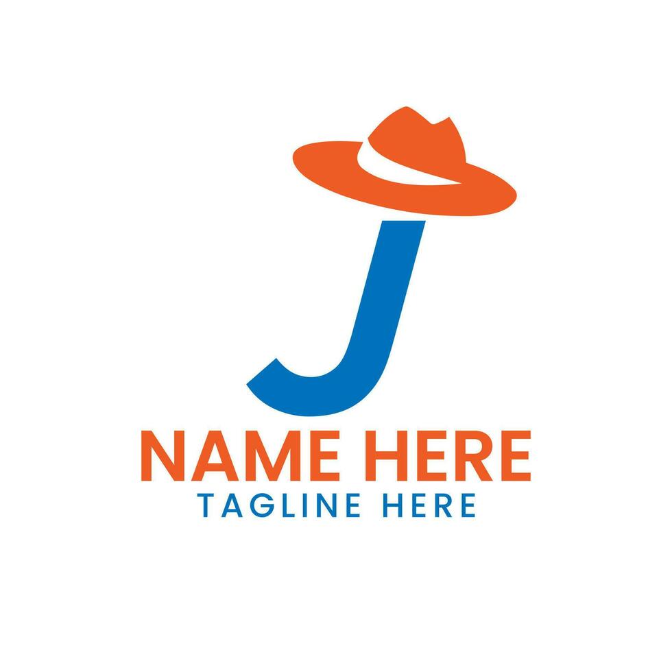 Brief j Herren Hut Logo Design Konzept mit Cowboy Hut Symbol Vorlage vektor