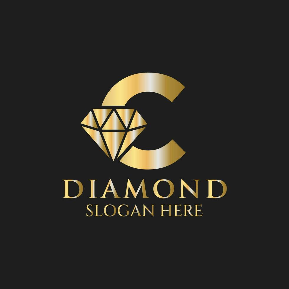 brev c diamant logotyp design. Smycken logotyp med diamant ikon vektor mall