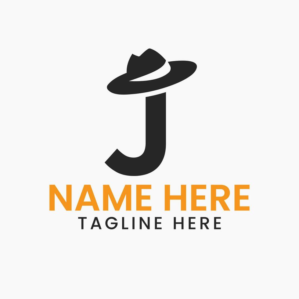 Brief j Herren Hut Logo Design Konzept mit Cowboy Hut Symbol Vorlage vektor