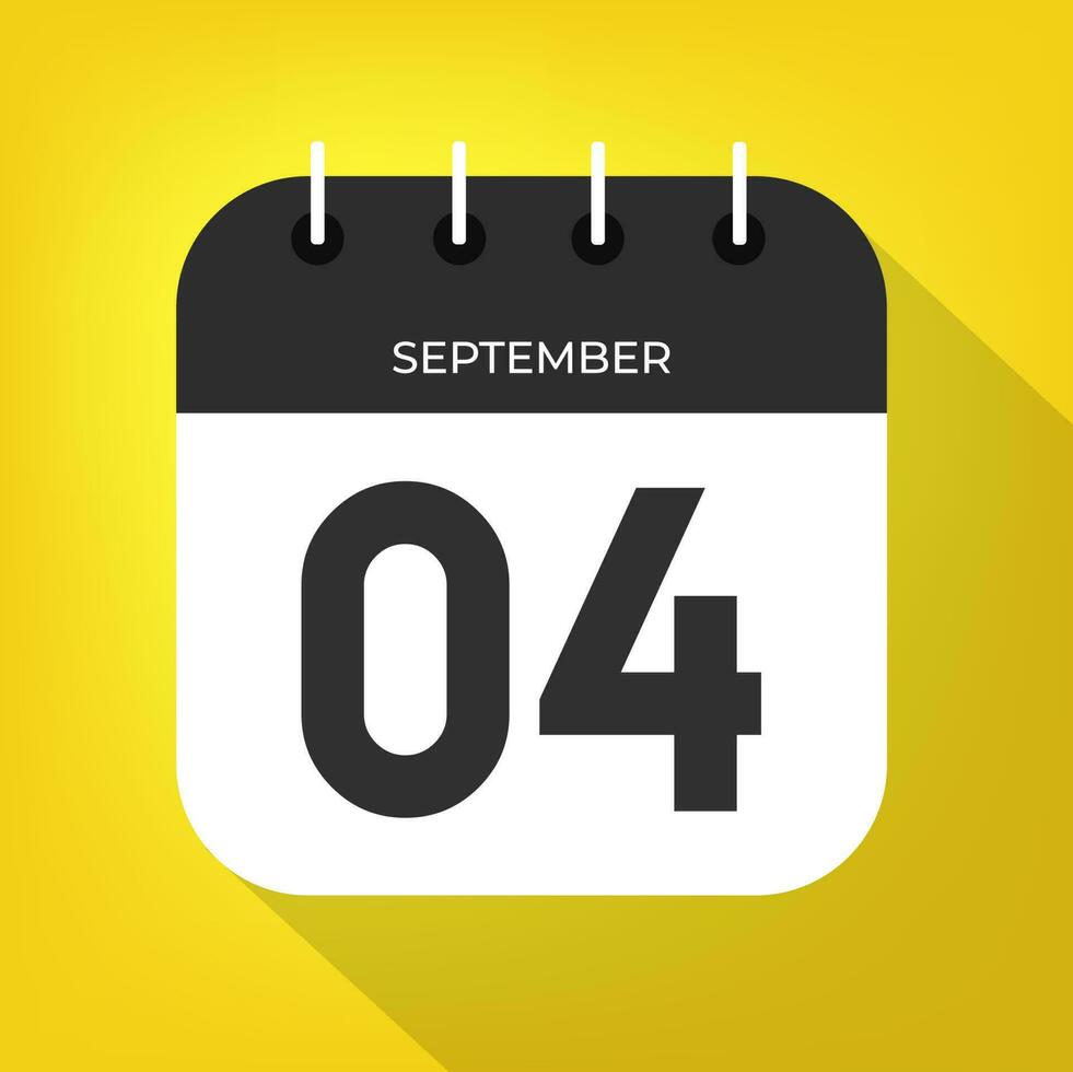 September Tag 4. Nummer vier auf ein Weiß Papier mit schwarz Farbe Rand auf ein Gelb Hintergrund Vektor. vektor