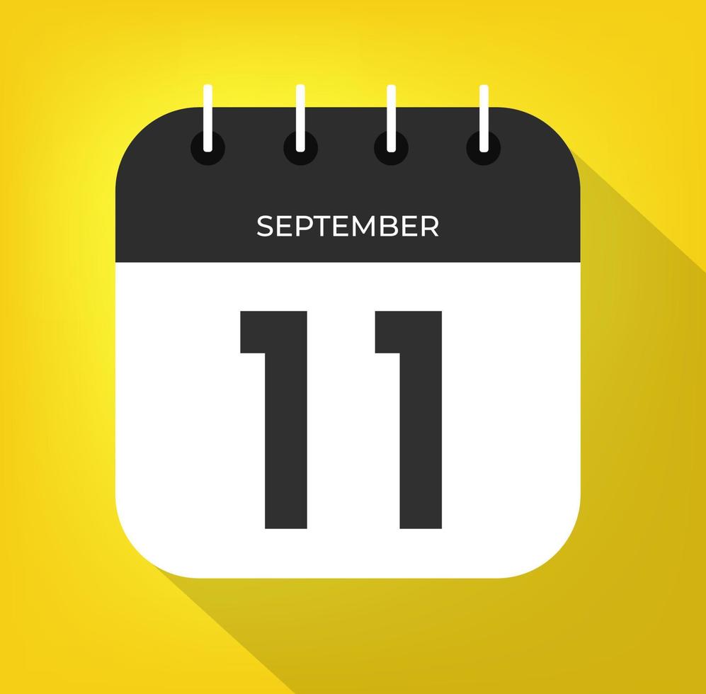 September Tag 11. Nummer elf auf ein Weiß Papier mit schwarz Farbe Rand auf ein Gelb Hintergrund Vektor. vektor