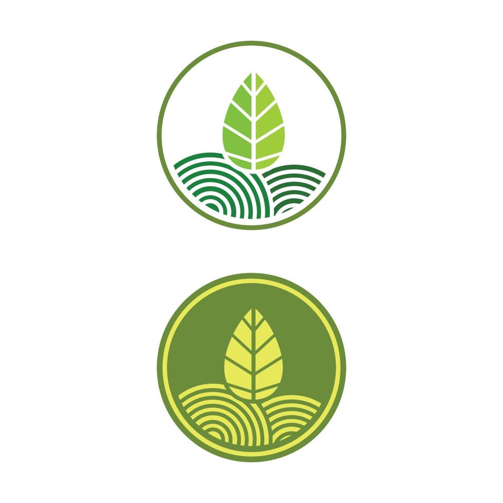 Natur Bauernhof und Landwirtschaft Vektor Logo Illustration Design. Sonne Bauernhof.isoliert Illustration von Felder Bauernhof Landschaft und Sonne. Konzept zum Landwirtschaft ,Ernte ,natürlich Bauernhof, organisch Produkte.