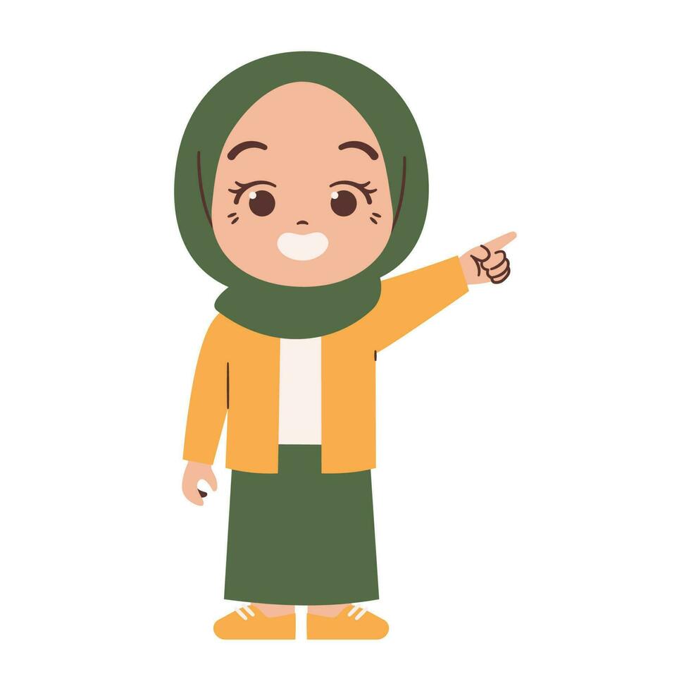 Muslim Mädchen Kind mit zeigen Finger vektor