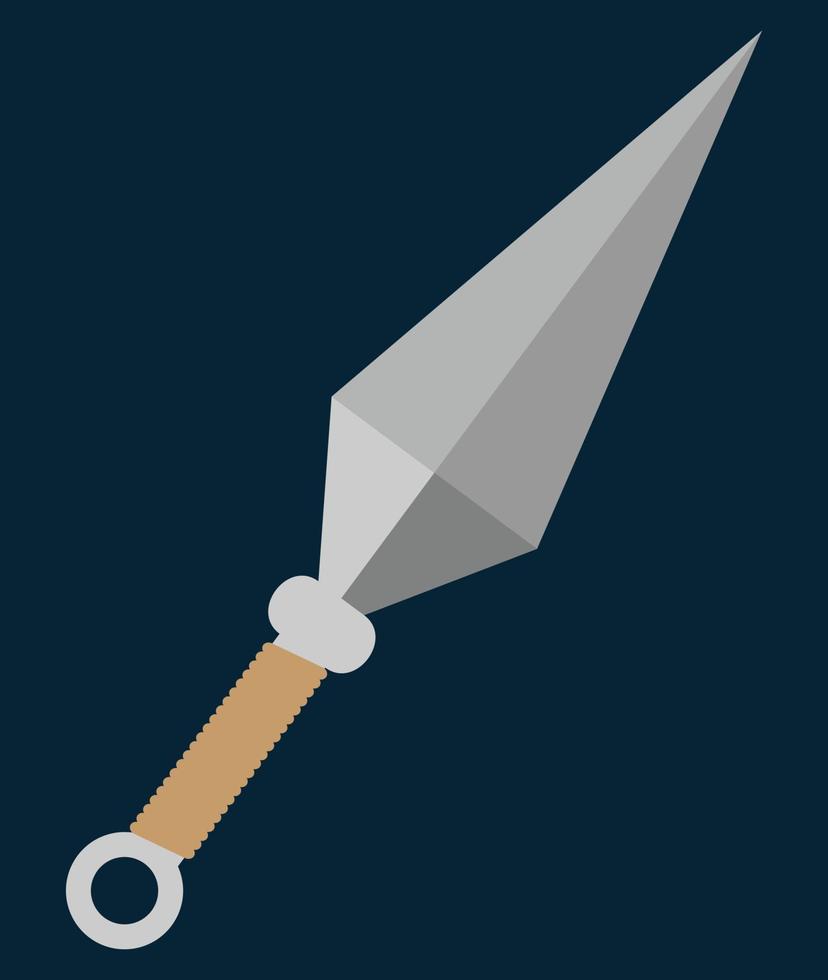 ein Kunai, Ninja Waffe, Ninja Kunai, japanisch Waffe, japanisch Stil, Metall Klinge, dunkel Blau und grau Farben, Anime Stil, Kunai Vektor Illustration, japanisch klein Klinge, Schwert mit Seil und ganze