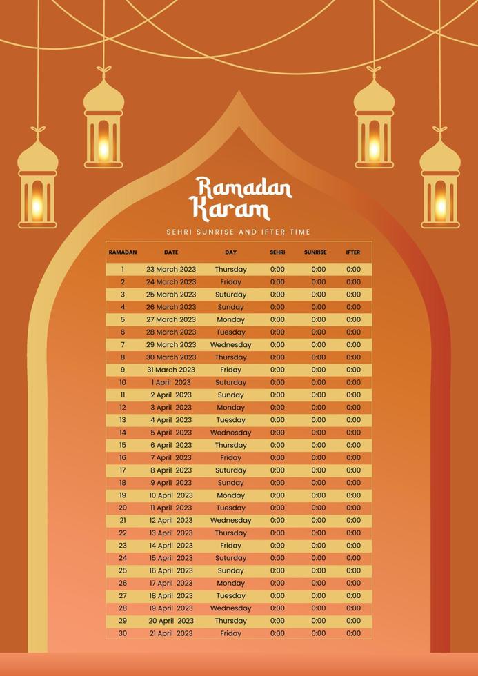 weramadan Zeit 2023 Kalender Thema Vorlage im Vektor. Ramadan Kalender, b vektor