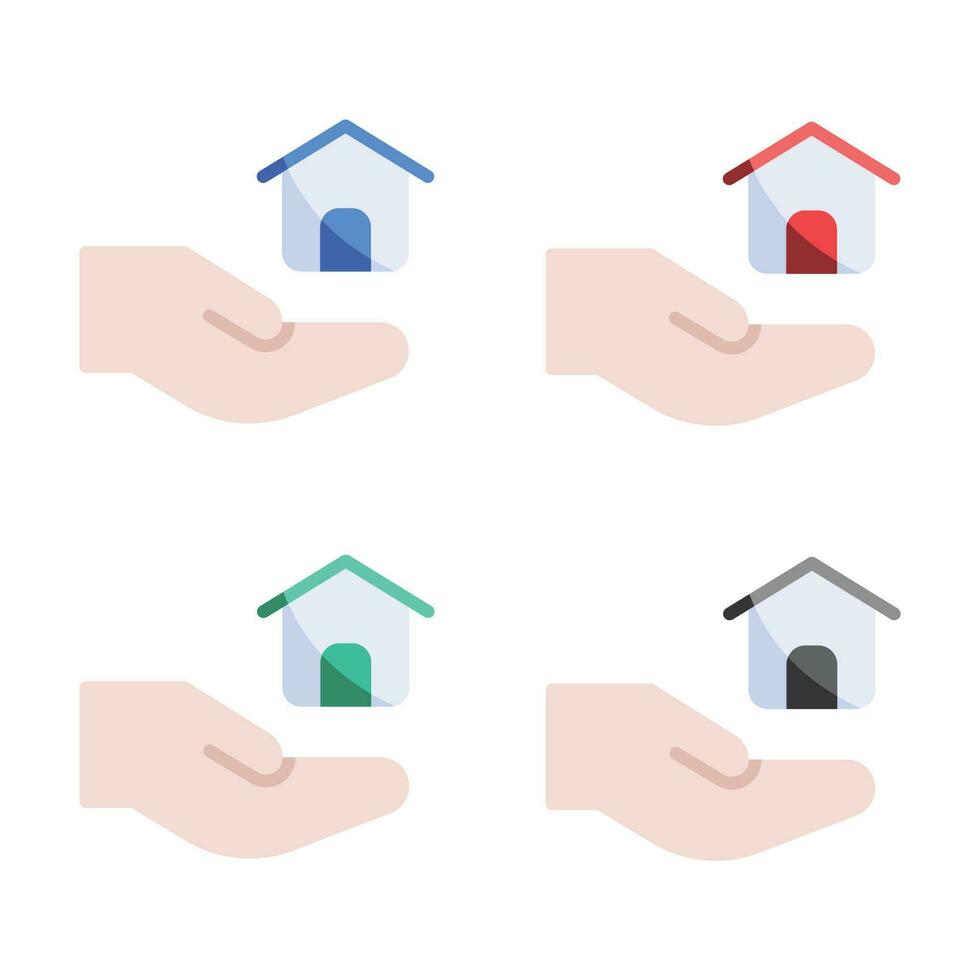 Hem med hand logotyp ikon, händer med hus vektor ikon, händer innehav Hem fylld ikon, de symbol för de konstruktion reparera och underhåll av de hus i flera olika färger