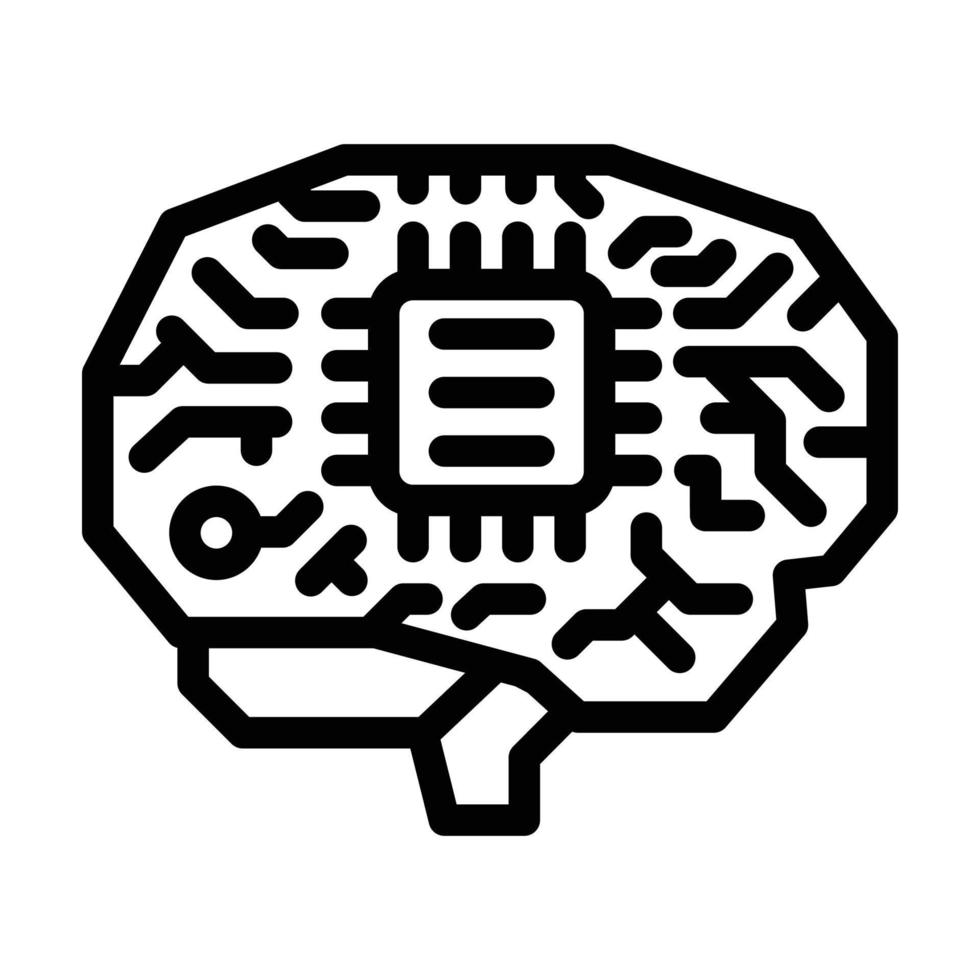 teknologi hjärna linje ikon vektor illustration