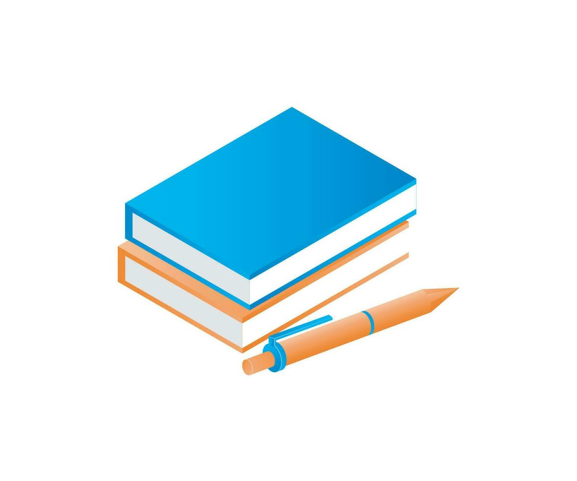 isometrisk stil ikon av bok och penna isolerat på vit bakgrund vektor