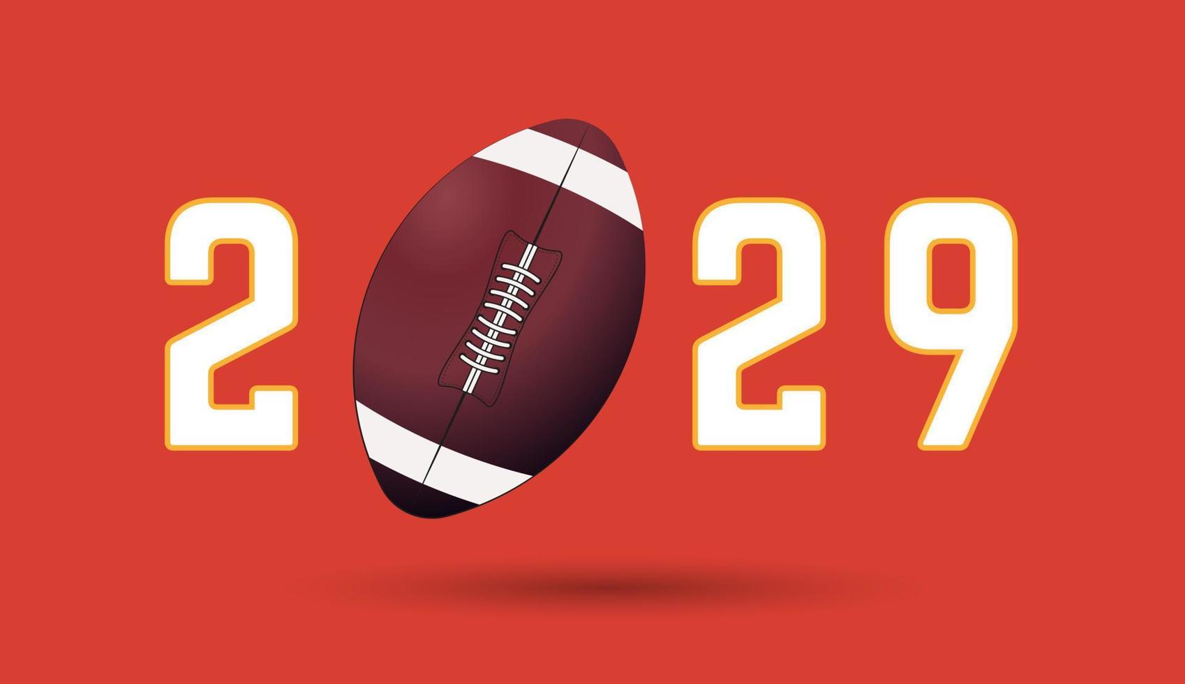 2029 av amerikansk fotboll match, en fotboll boll på år brev, för sporter koncept, baner, affisch. vektor illustration