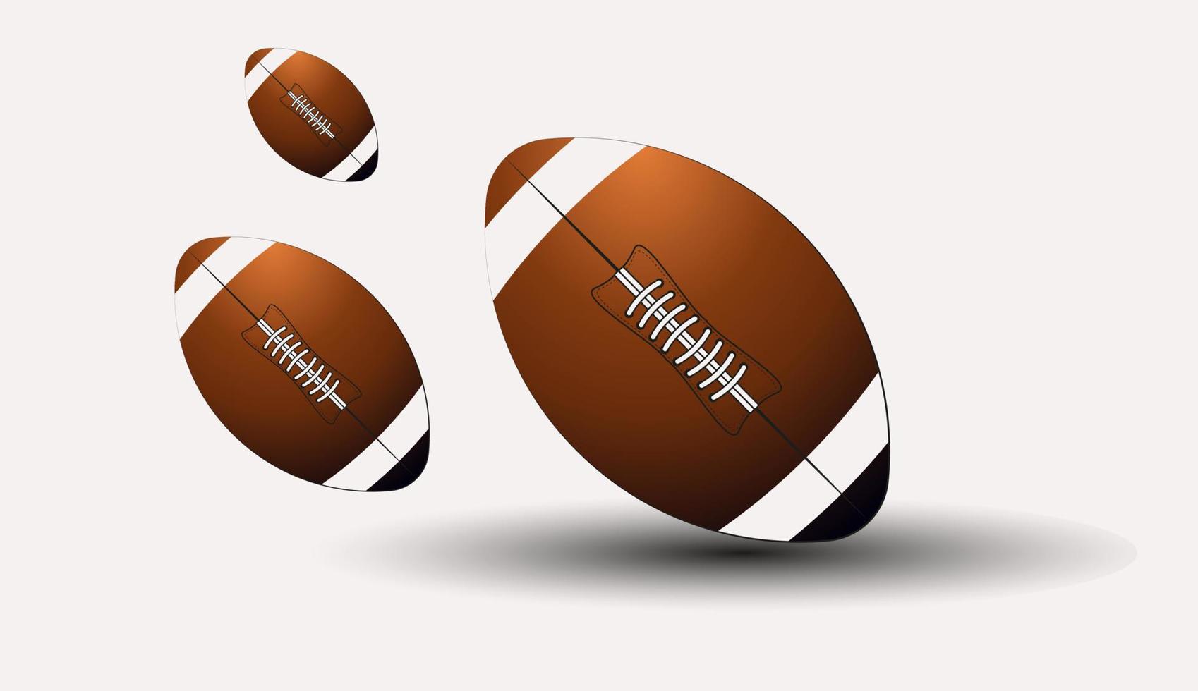 uppsättning av amerikansk fotboll boll begrepp, tre fotboll boll på ett isolerat bakgrund, för hälsning kort, baner, affisch. vektor illustration