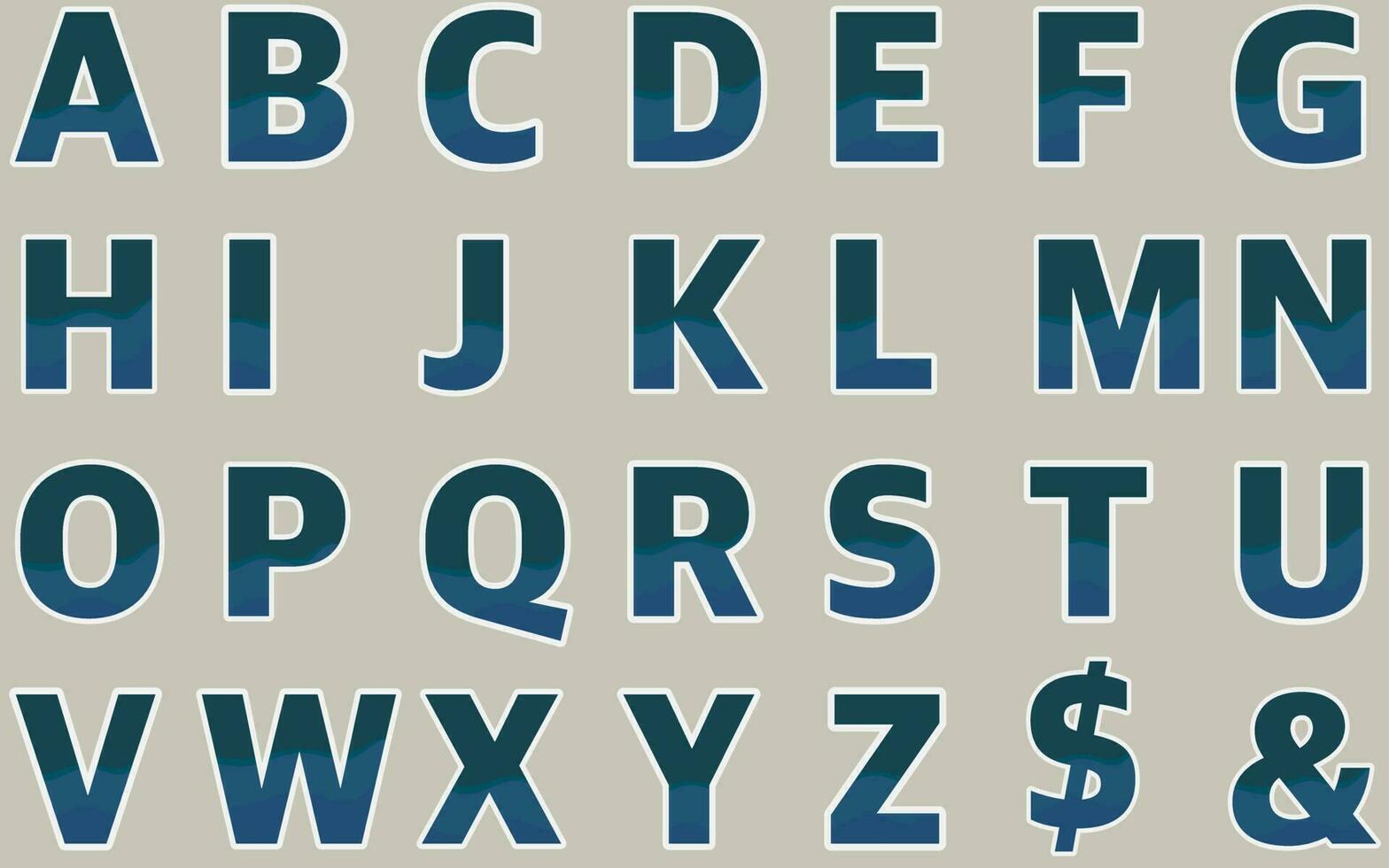 ABC Alphabet Blau und Weiß Rand Schriftart einstellen Vektor