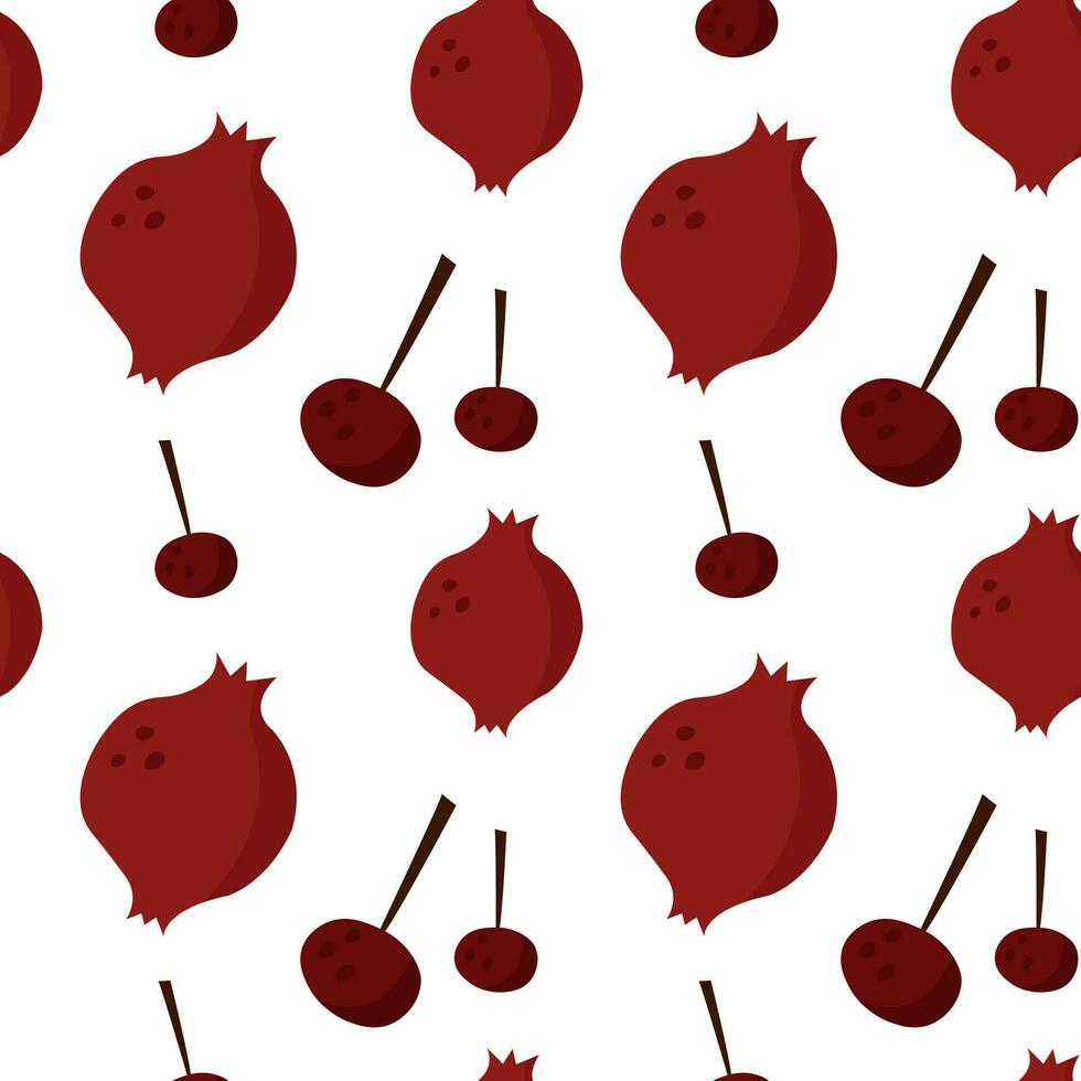 granatäpple och körsbär sömlös mönster på vit bakgrund. frukt saftig textur för skriva ut. vektor