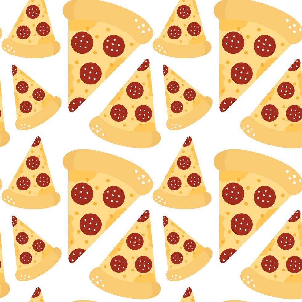 pizza sömlös mönster i tecknad serie stil pepperoni. snabb mat omslag textur. vektor
