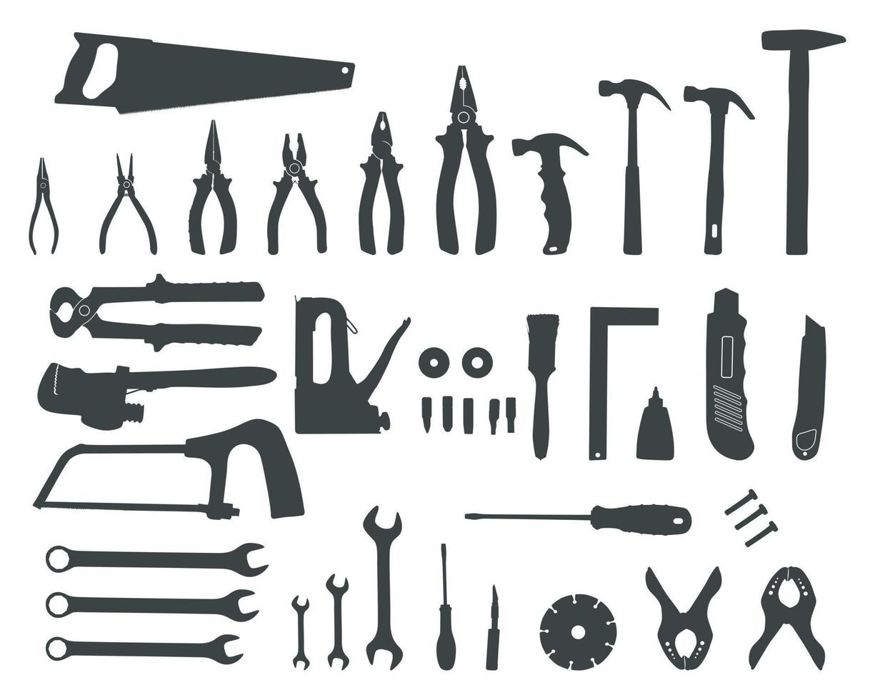 hand verktyg silhuetter, verktyg silhuett, konstruktion verktyg silhuett, verktyg svg vektor