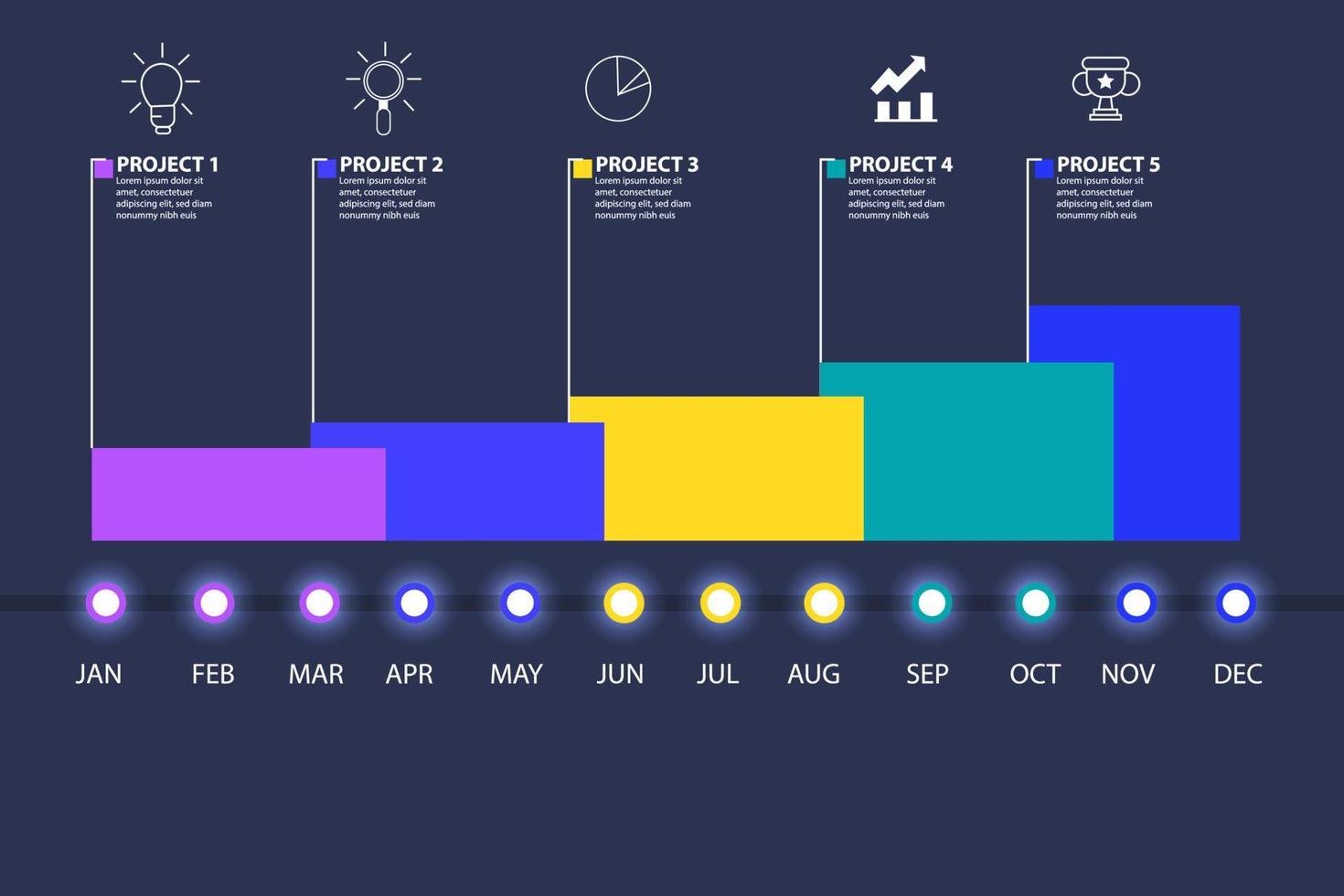 Infografik Vorlage zum Geschäft. modern Zeitleiste Diagramm Kalender mit gewähren Diagramm, Präsentation Vektor Infografik.