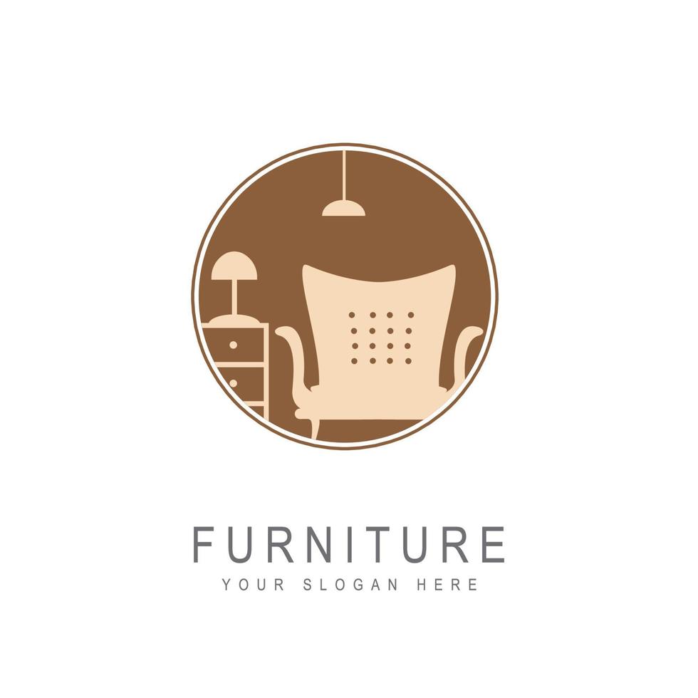 interiör logotyp design, möbel soffa rum dekoration enkel modern dekoration fast egendom interiör logotyp vektor illustration