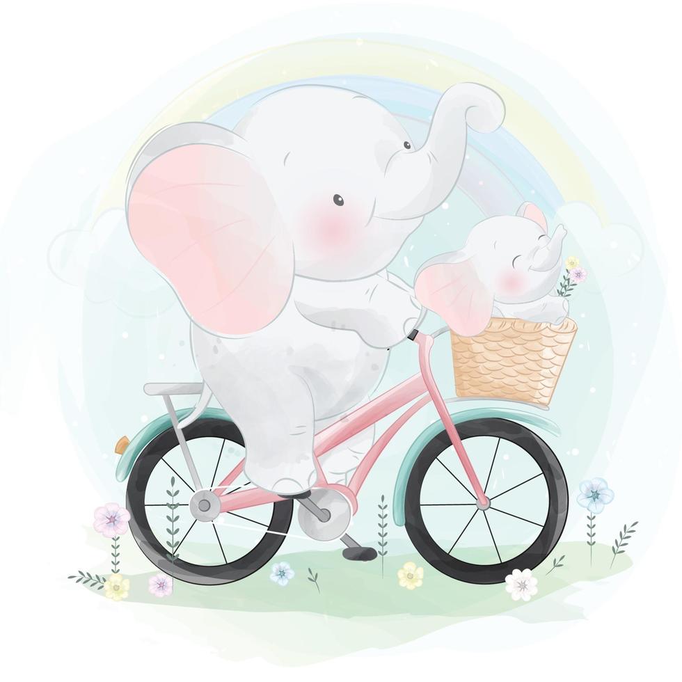 söt elefant far och son som cyklar illustration vektor