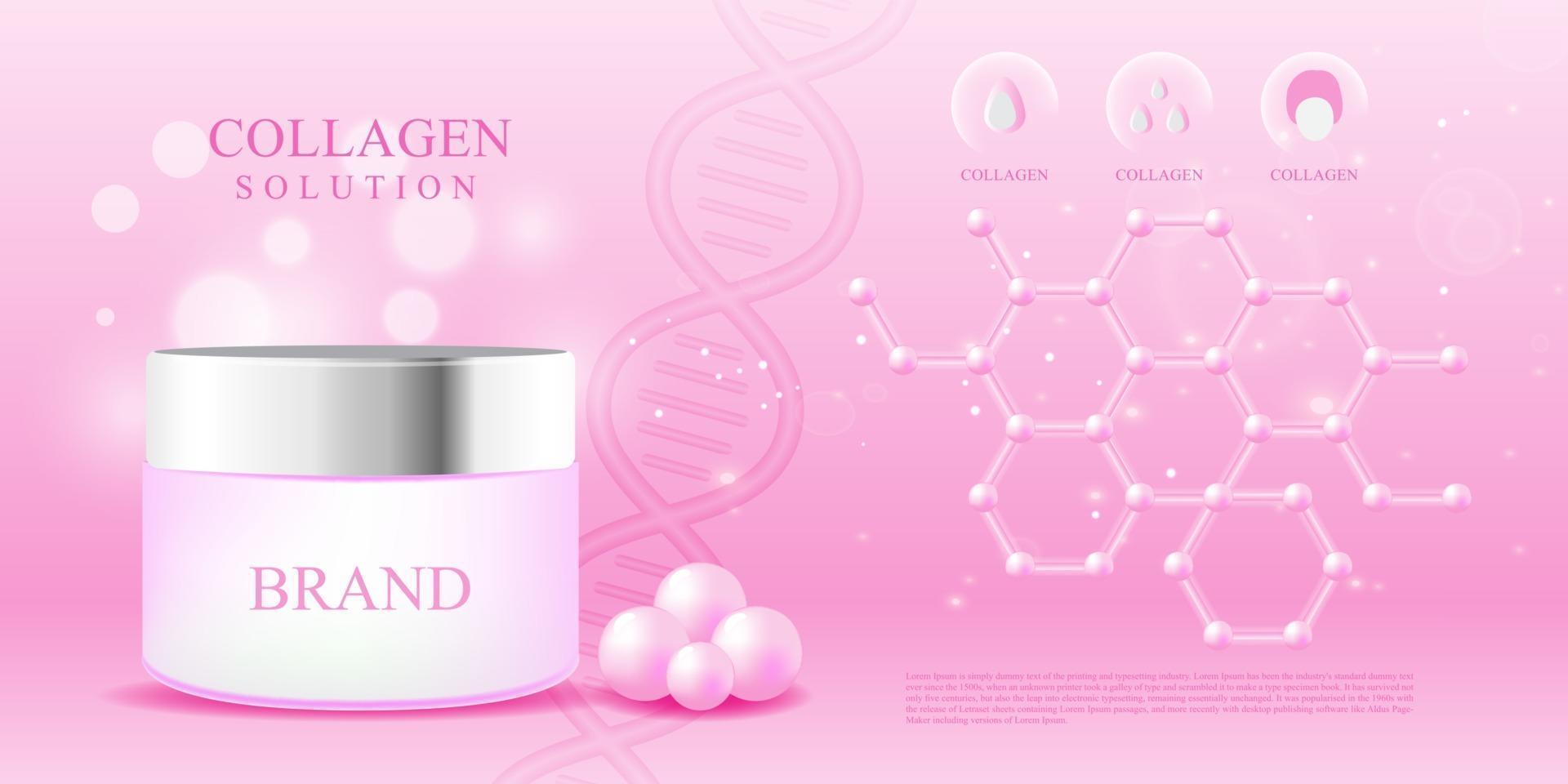 Kosmetik 3d Paket rosa Kollagen Serum Molekül Hintergrund Luxus Hyaluron Hautpflege Vektor-Illustration vektor