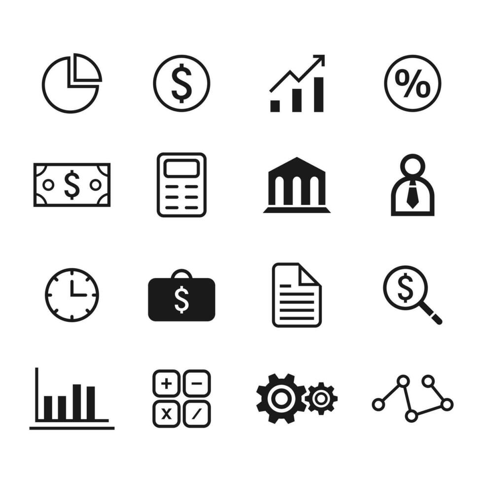 isoliert kostenlos Geschäft und Finanzen Vektor 12 Symbole einstellen auf Weiß Hintergrund zum Geschäft Finanzen, Infografiken Symbole. Investition, Büro, Kasse, finanziell Analyse, Dollar. kostenlos Vektor Symbole Sammlung.