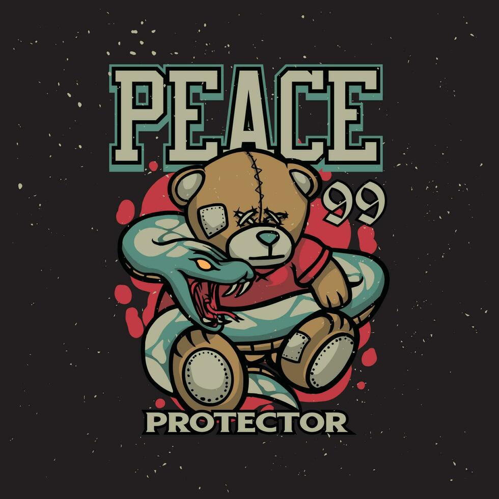 orm insvept teddy Björn docka och skydda honom. vektor illustration för t-shirt streetwear.