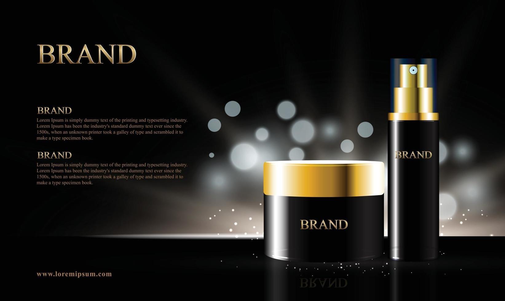 schwarzer Hintergrund für kosmetische Produkte mit Bokeh Lichter Verpackung 3d Illustration vektor