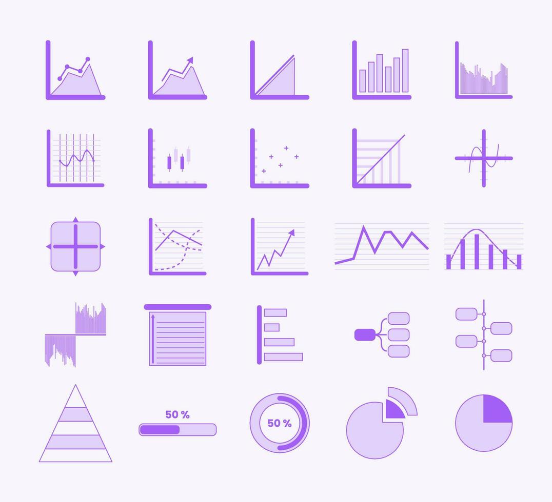 Graf och Diagram infographic ikon uppsättning. Graf, Diagram, diagram vektor illustration. Graf och Diagram infographic platt stil ikon uppsättning