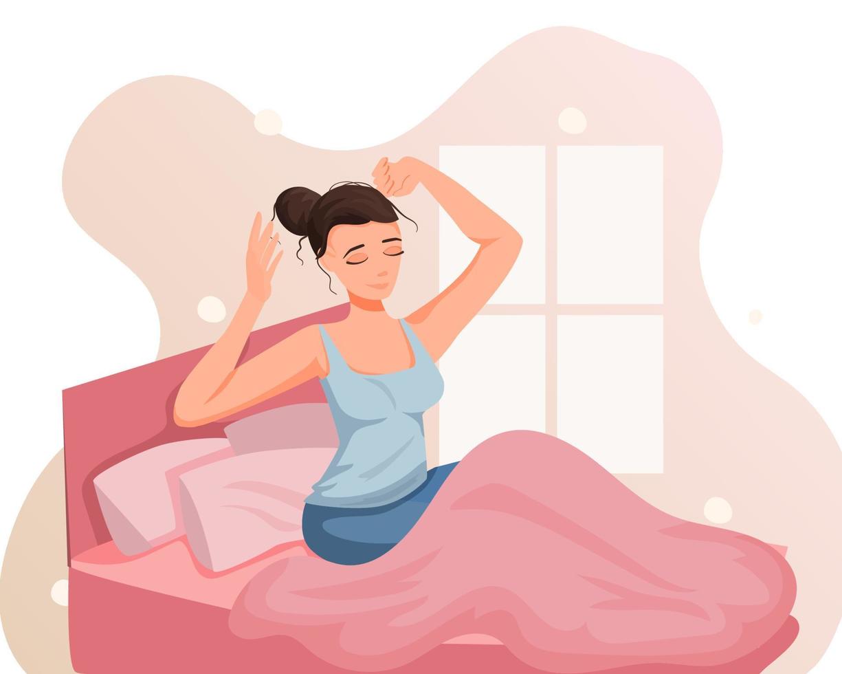 nationell säng månad. ung flicka sov väl och är Lycklig med Det. vektor hälsa fördelar av sömn och resten