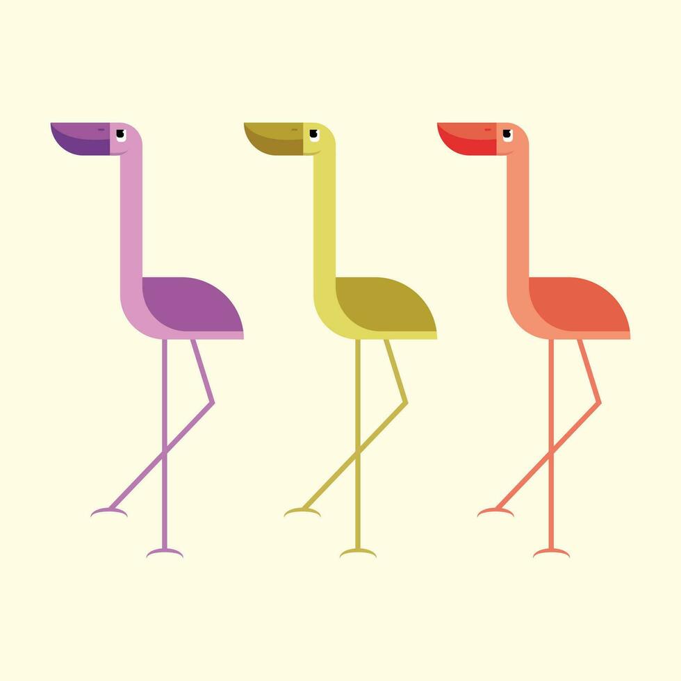 söt färgrik flamingo fågel enkel karaktär design. platt fågel karaktär mall för barn relaterad illustration. vektor