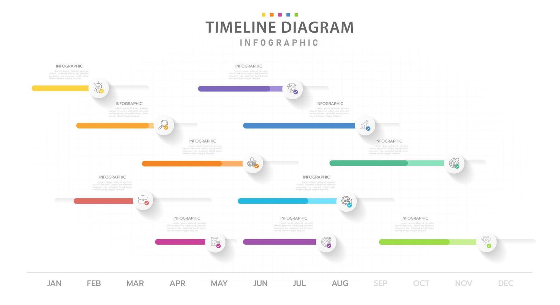 infographic mall för företag. 12 månader modern tidslinje diagram kalender med projekt färdplan, presentation vektor infografik.