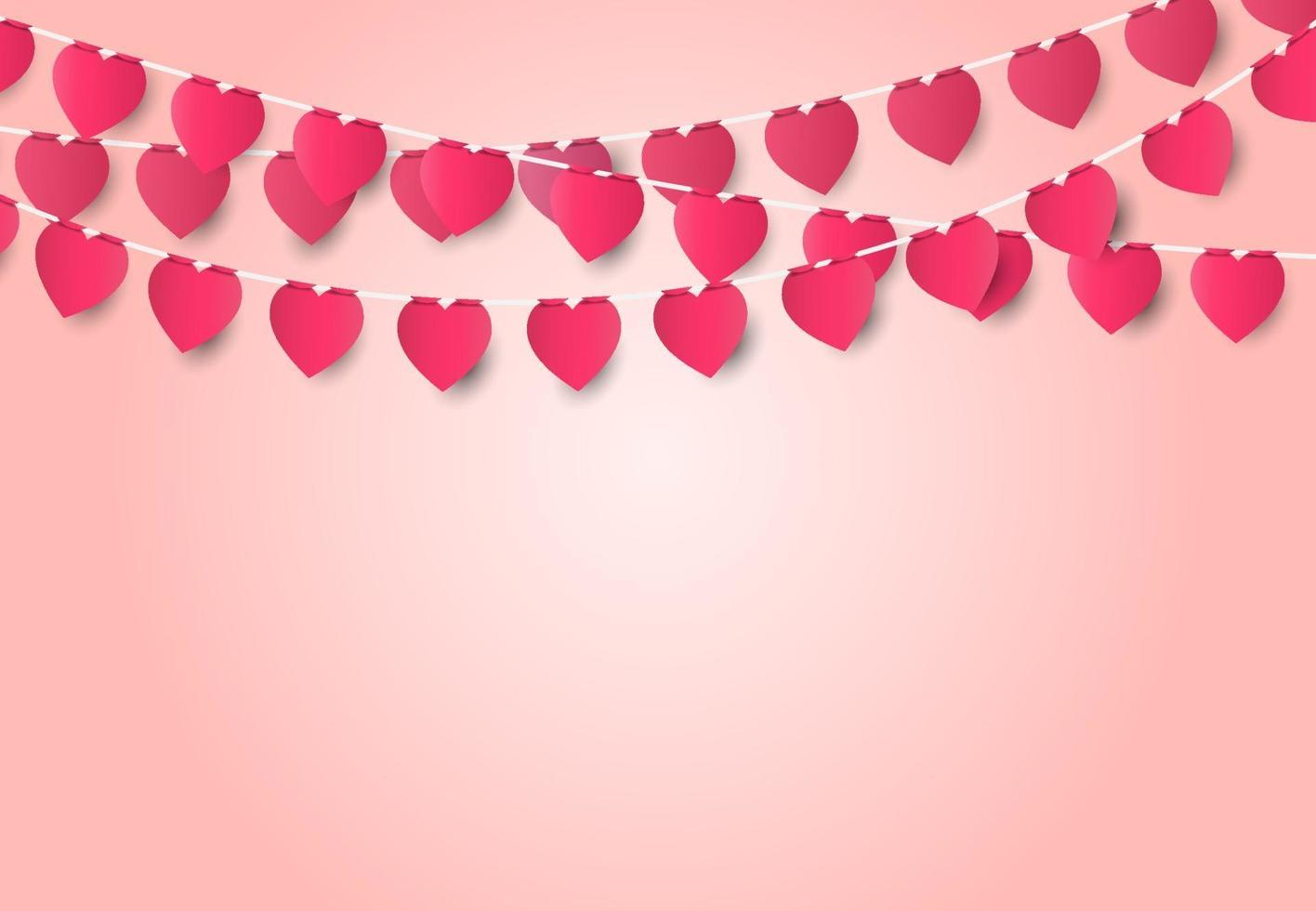 Alla hjärtans dag kärlek koncept gratulationskort med hjärta form på rosa bakgrund, papper konst stil. vektor