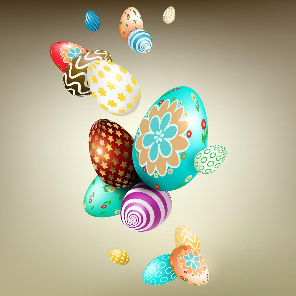 Ostern Licht Beige Komposition mit schön Eier mit ein anders Muster und Farbe. vektor