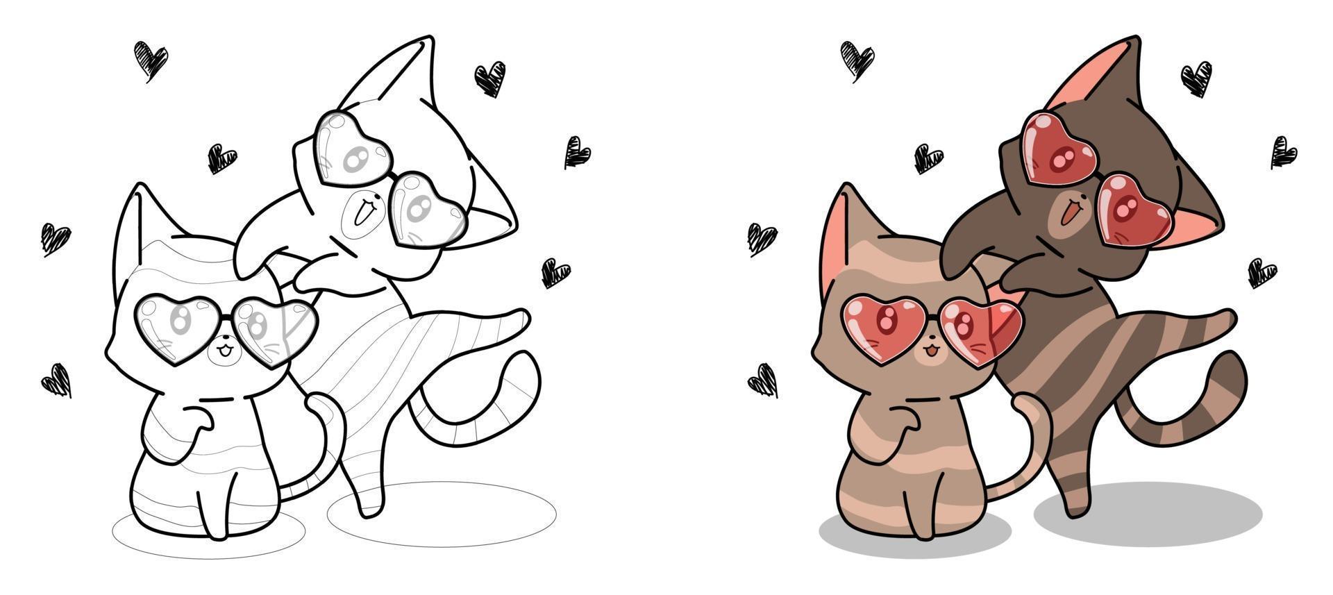 süße Katze, die Herzbrille Cartoon Malvorlagen für Kinder trägt vektor