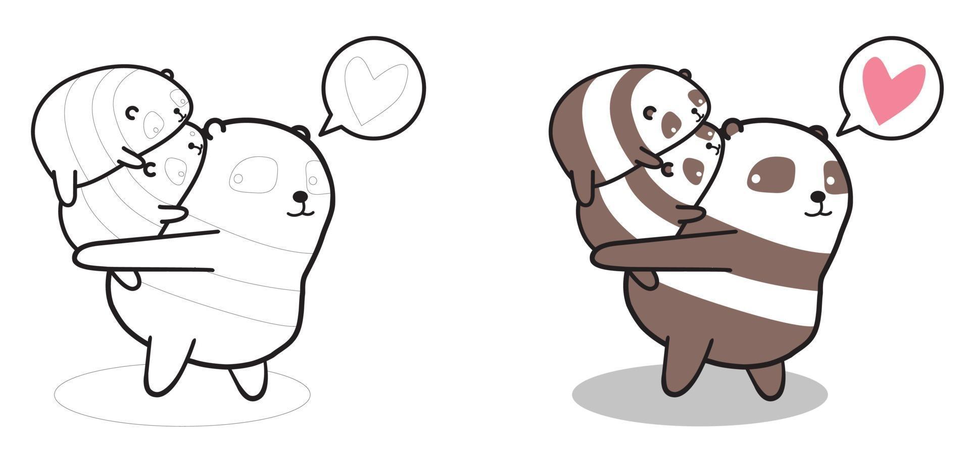entzückende Panda und Baby Charakter Cartoon Malvorlagen für Kinder vektor