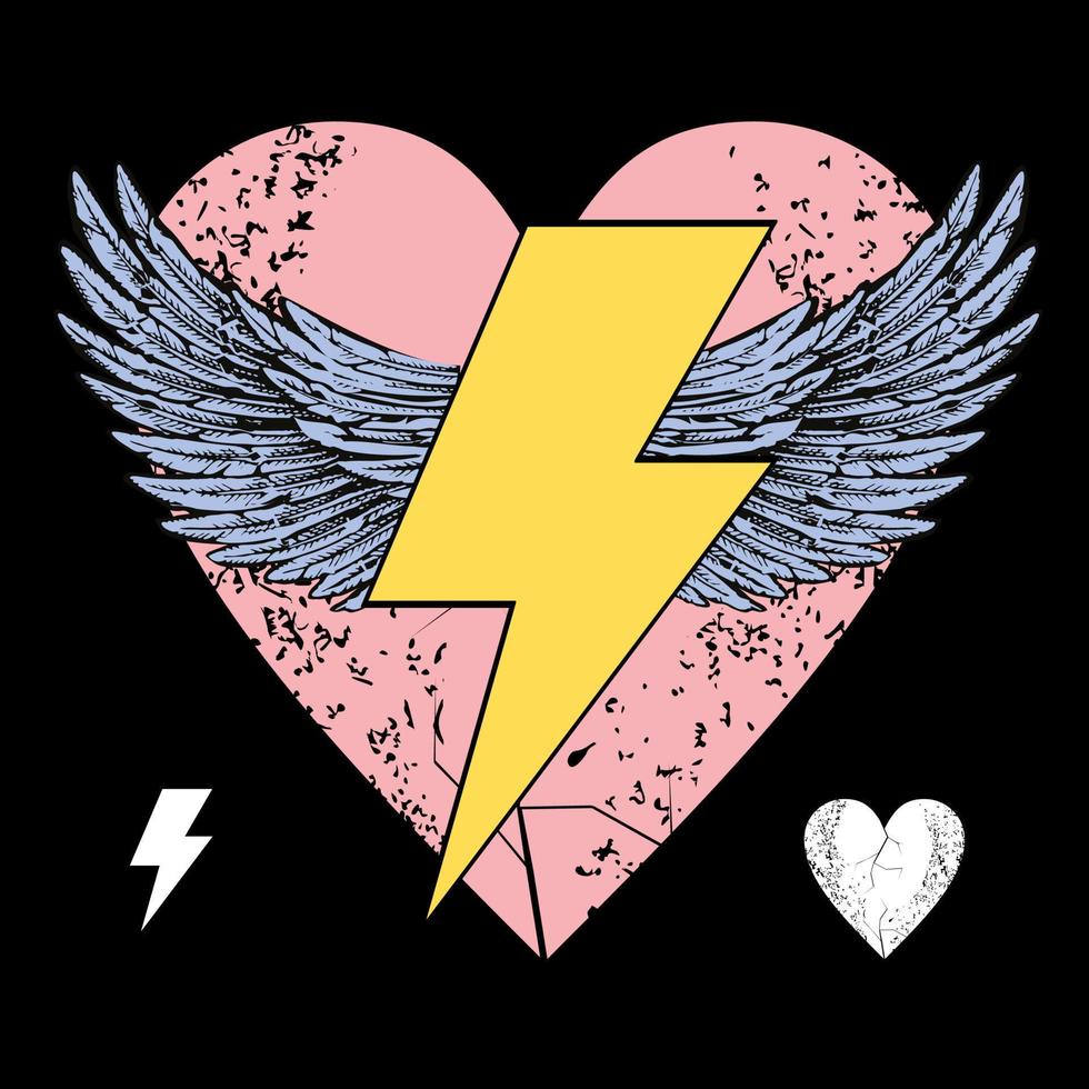 vektor illustration av de symbol av de blixt- med vingar på en rosa hjärta. design för t-tröjor eller affischer.