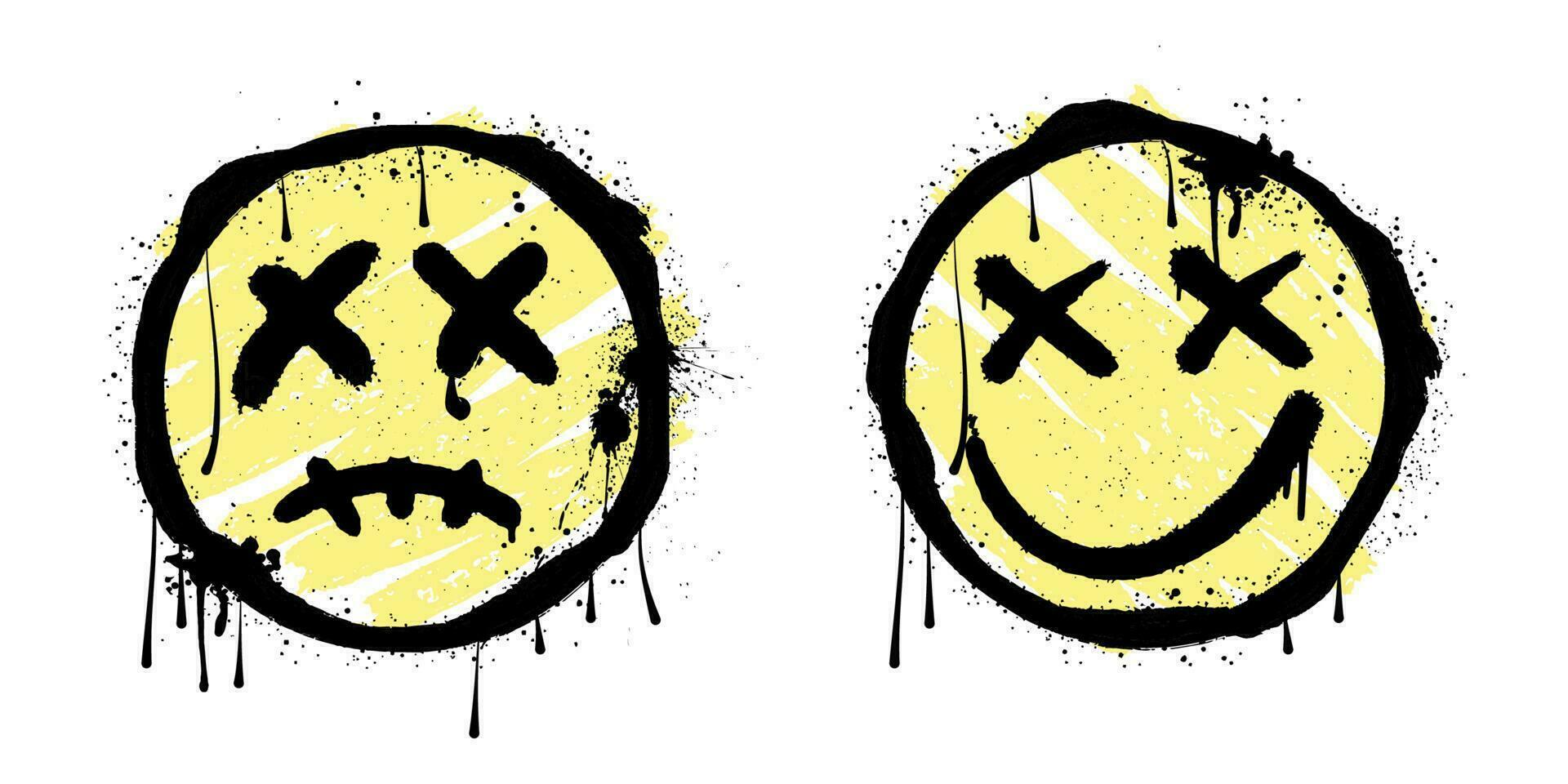Sammlung Graffiti Lächeln Gesicht Illustration mit tropft Tinte Auswirkungen. Vektor Illustration