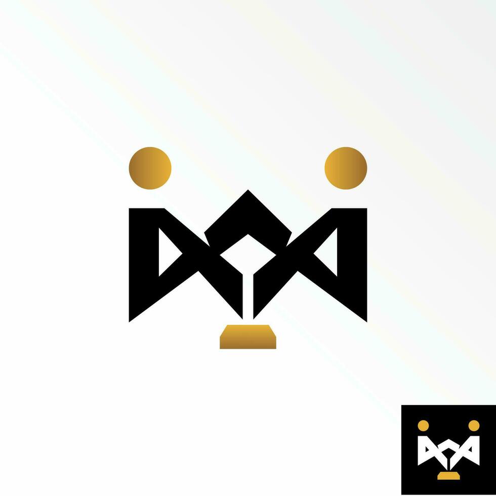 Brief oder Wort m oder mv ohne serif mit zwei Körper oder Mensch Gesicht zu Gesicht und Trophäe Bild Grafik Symbol Logo Design abstrakt Konzept Vektor Aktie. können Sein benutzt wie ein Symbol verbunden zu Initiale oder Menschen