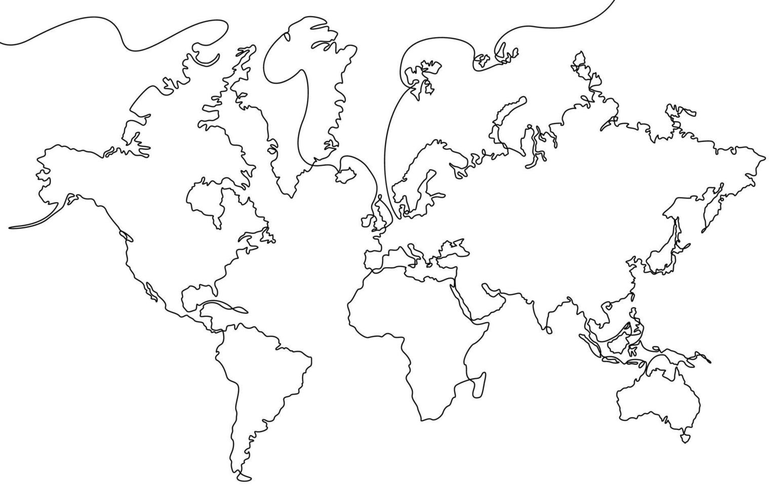 värld Karta i stroke linje konst vektor