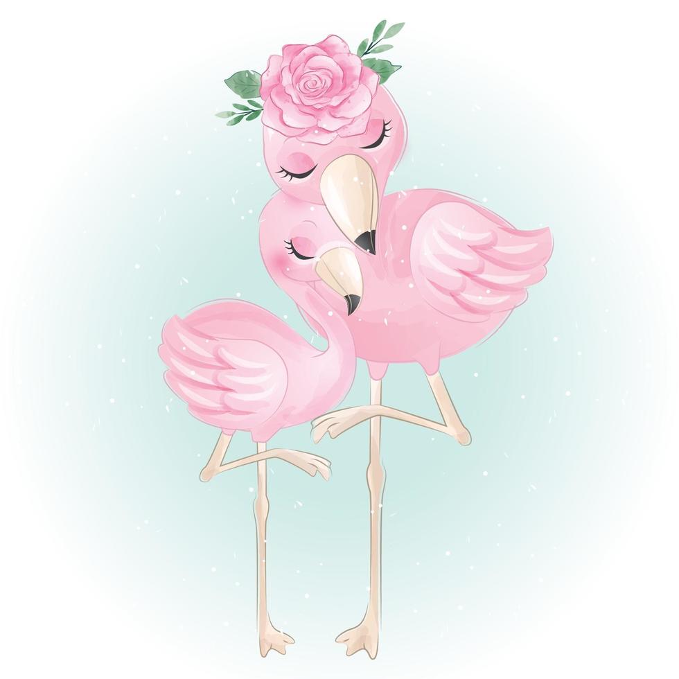 niedliche Mutter und Baby Flamingos Illustration vektor