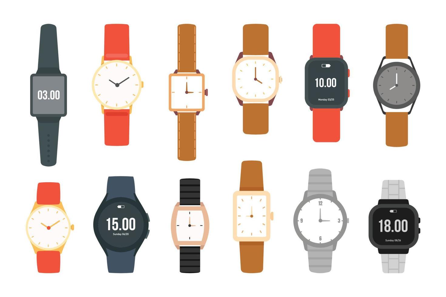 Hand Uhr und Smartwatch Mode Uhren Sammlung Vektor Illustration