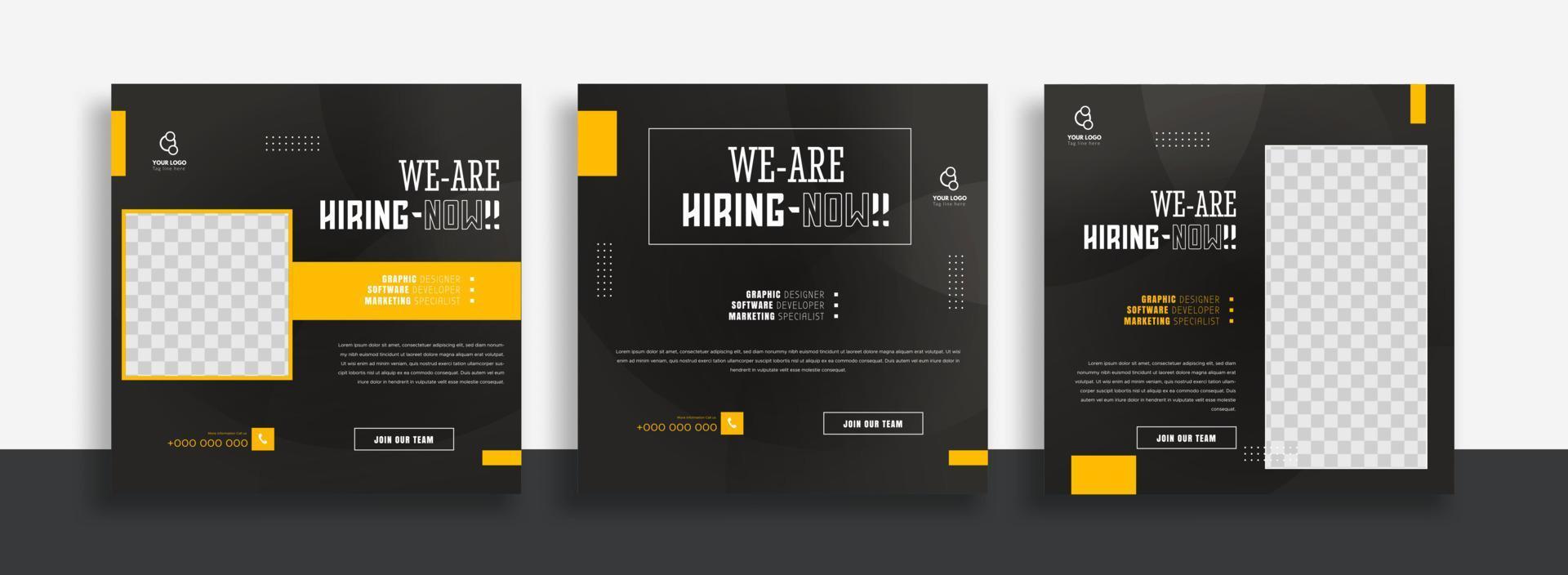 wir sind Einstellung Job freie Stelle Sozial Medien Post Banner Design Vorlage mit Orange und Weiß Farbe. wir sind Einstellung Job freie Stelle Platz Netz Banner Design. vektor