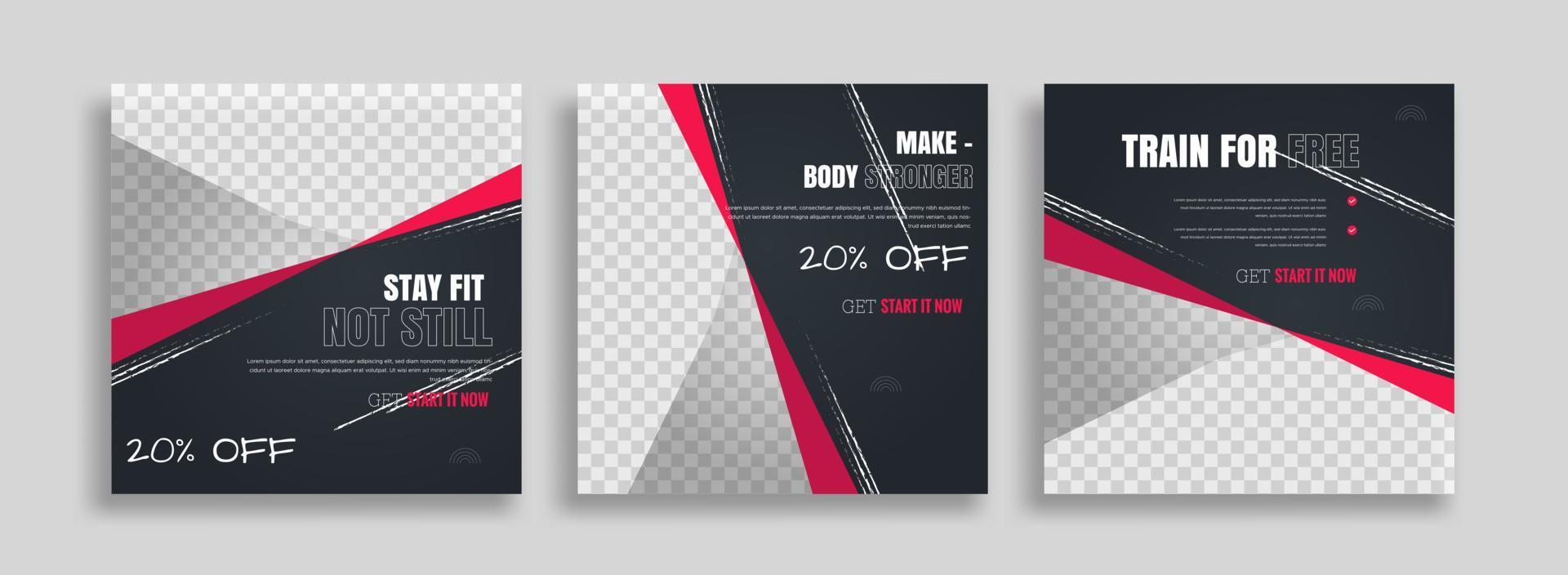 inlägg på social media vektor illustration. eleganta grafik mallar inlägg. dynamisk abstraktioner typografi Foto. modern konst måla och borsta fläckar, kondition ämnen Gym. design ram posta mall